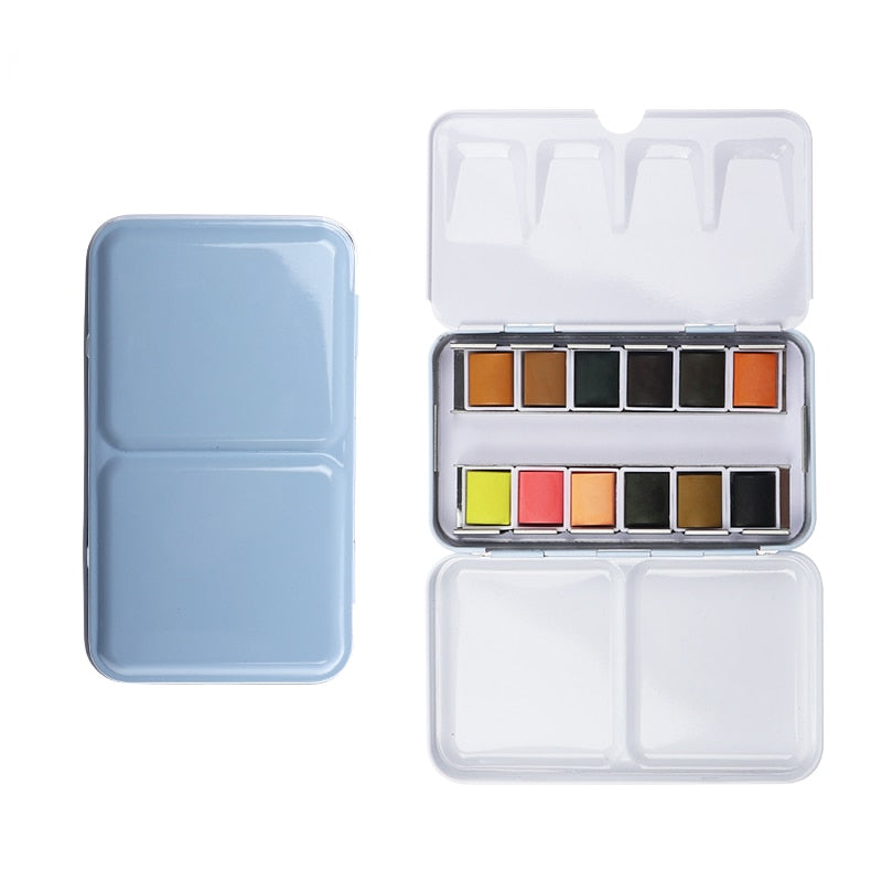 SeamiArt, caja de lata de 12 colores, piel de acuarela sólida, pintura de Color agua para dibujos animados y retratos, pintura, suministros de arte de dibujo