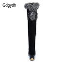 Gdgydh Natural Fur Winter Boots Women Knee High Long Boots Square Heel Winter Shoes Woman Waterproof Rubber Sole Plus Size 46
