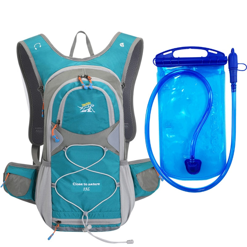 15L Deportes al aire libre Ciclismo Camping Mochila Senderismo Correr Bicicleta Equitación Hidratación Bolsa de agua Paquete Vejiga Mochila con casco Net