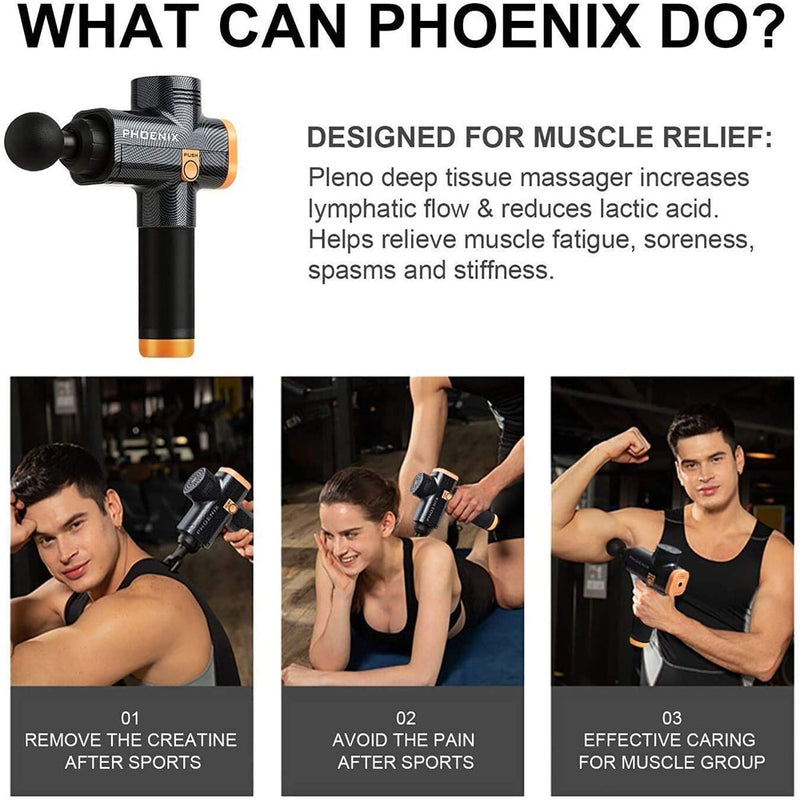 Phoenix a2 Massage Gun Percussion Black Body Massager Electric Therapy Lcd Gun Massage 4 Heads Massager Phoenix MG55008