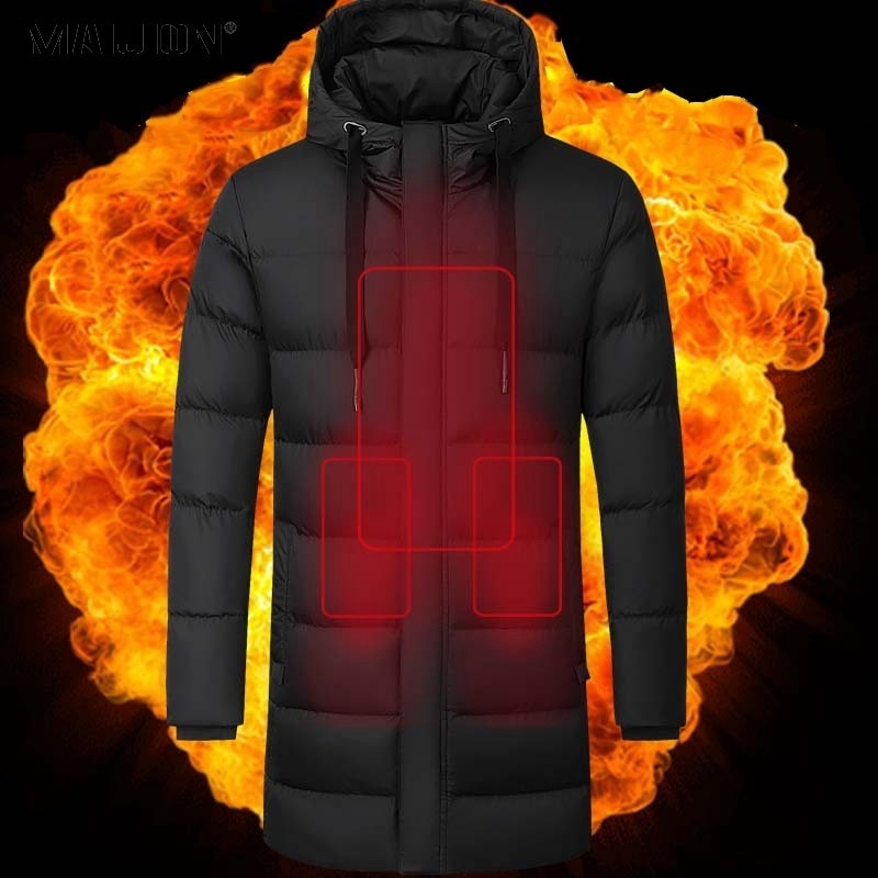 MAIJION USB Heated Keep Warm Sports Outdoor Clothing Long Windproof Winter Jackets Down Cotton Hiking Jackets For Men Women