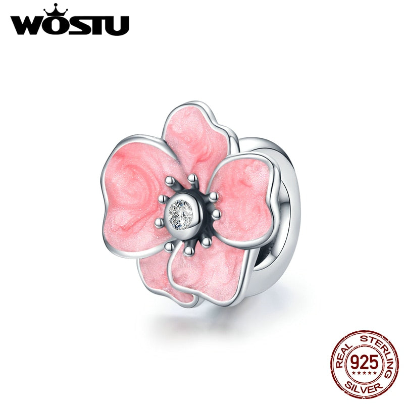 WOSTU 925 Sterling Silver Colorful Spring Charm Bird & Flower Pendant Fit Original Bracelet DIY Necklace Pendant Jewelry