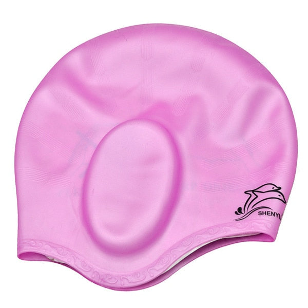 Gorro de natación de goma de silicona Diseño ergonómico 3D Bolsillos para las orejas para adultos Gorros de natación impermeables Sombrero Natación