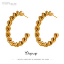 Yhpup Charm Metal Twist Unusual Earrings New Stainless Steel 18 K Texture Gold Color Stud Temperament Jewelry for Women Gift