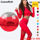 Yoga Set Women Fitness Gym Clothing Sport Suit Seamless Hollow Out Long Sleeve Crop Top High Waist Workout Leggings Sportwear