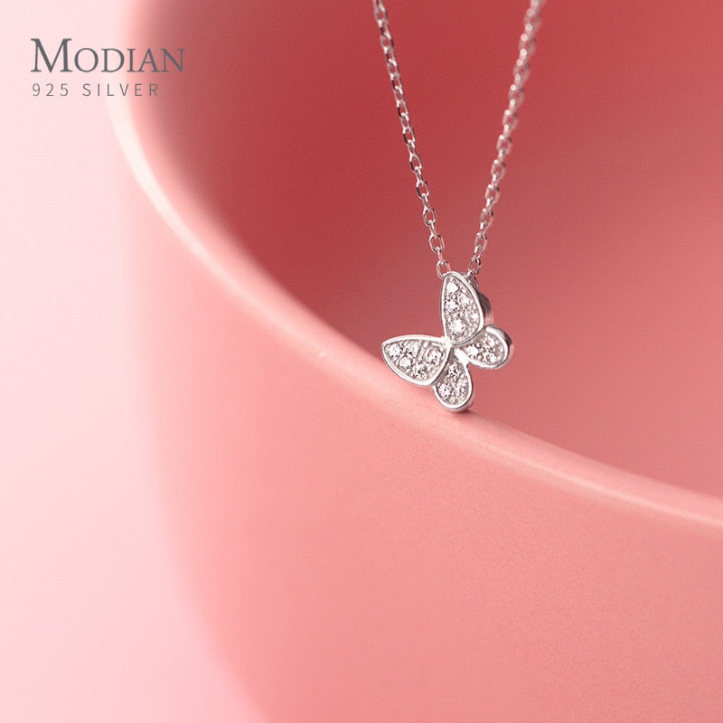 Modian 2020 New 925 Sterling Silver Sparkling Zircon Dancing Butterfly Tiny Mini Pendant for Women Fine Jewelry Birthday Gift