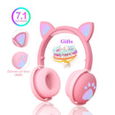 Cute Kids Headphones Wireless Earphones,Control LED light Cat Ear Girl Child Gift Blue-tooth Gaming Headset Stereo Bass With Mic