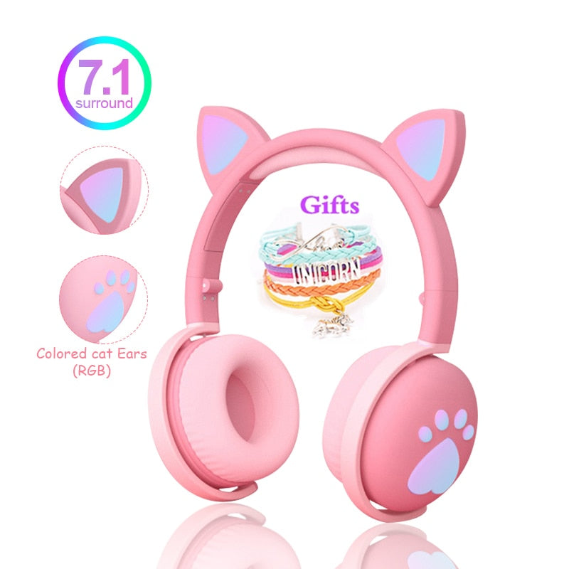 Nette Kinderkopfhörer Drahtlose Ohrhörer, Steuerung LED-Licht Katze Ohr Mädchen Kind Geschenk Bluetooth Gaming Headset Stereo Bass Mit Mikrofon