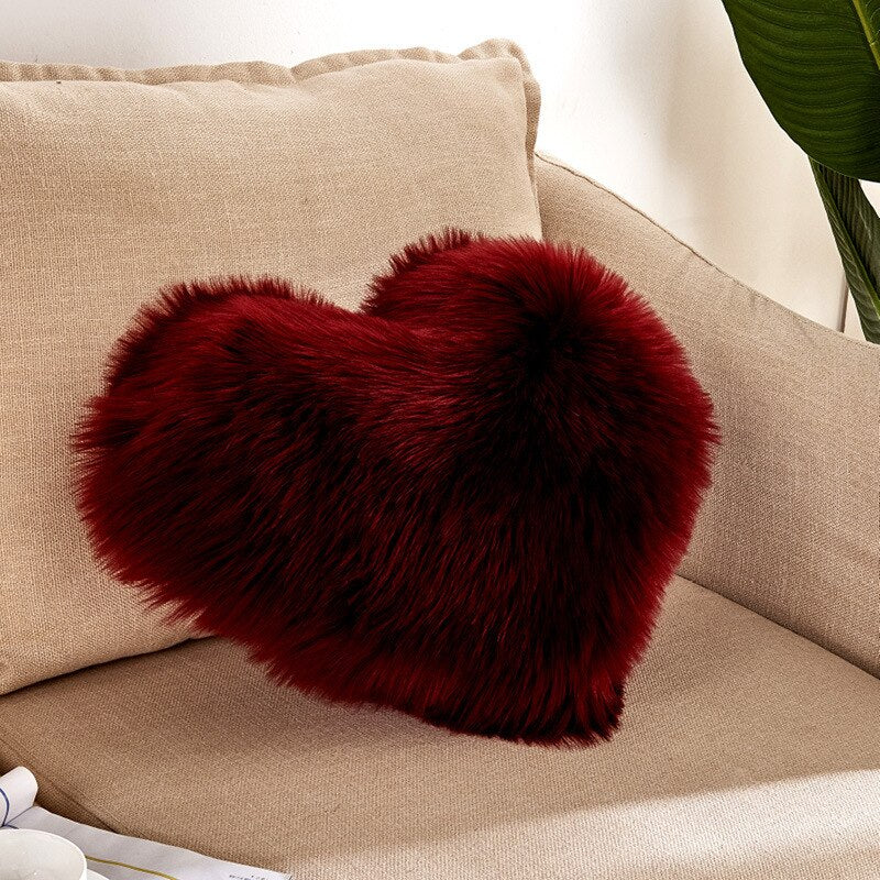 Sofa Pillow Cover+Inner Shaggy Pillow Love Heart Cushion Cover Faux Fur Sheepskin Pillow Case Living Room Decorative Pillowcases