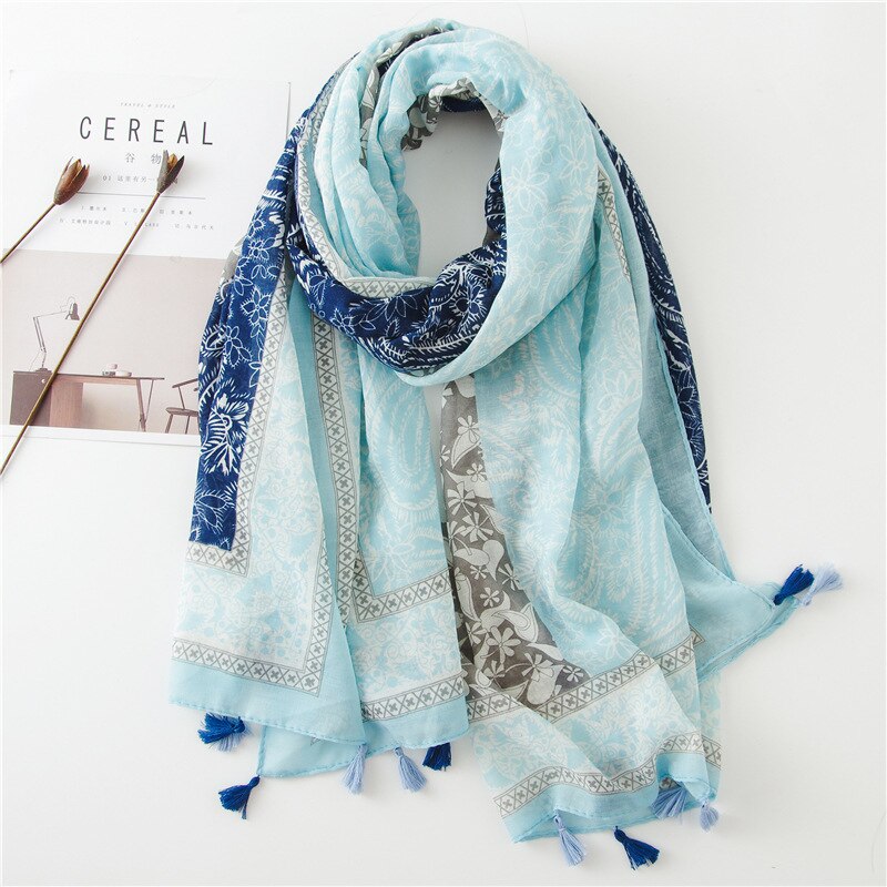 2020 fashion spring summer geometry printing cotton scarf with tassel fashion wraps shawls sunscreen beach hijabs wholesale