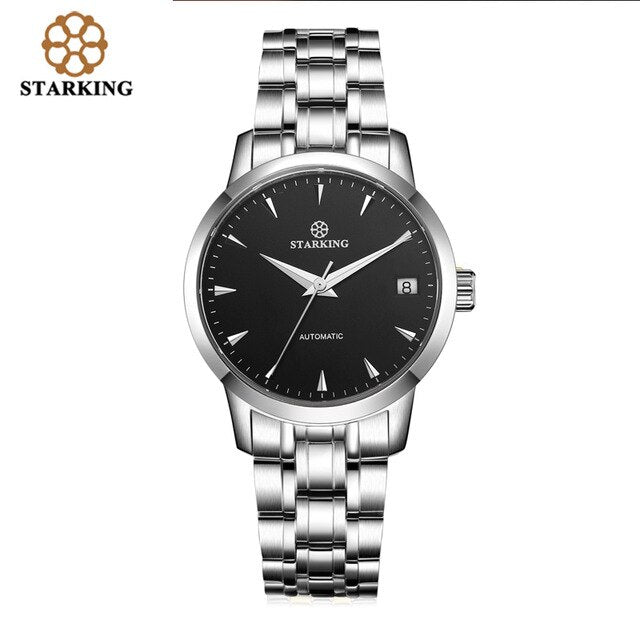 StarKing Classic Women Simple Watch Automatic Stainless Steel White Dial WristWatch Auto Date Ladies Mechanical Relogio Feminino