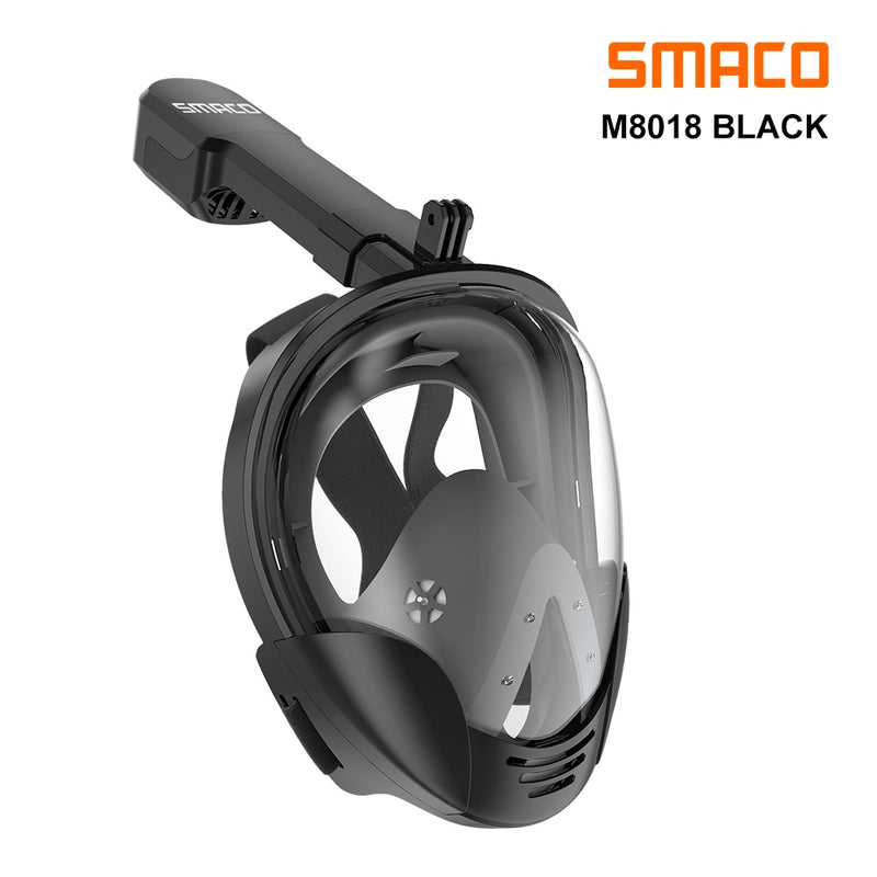 SMACO Full Face Snorkel Mask with UV Protection Anti-Fog Detachable Camera Mount 180 degrees Panoramic View