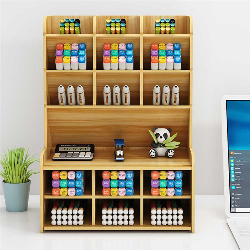 2021 Creative Multi-function Wooden Desktop Pen Holder Office School Stationery Storage Stand Case Desk Pen Pencil Organizer