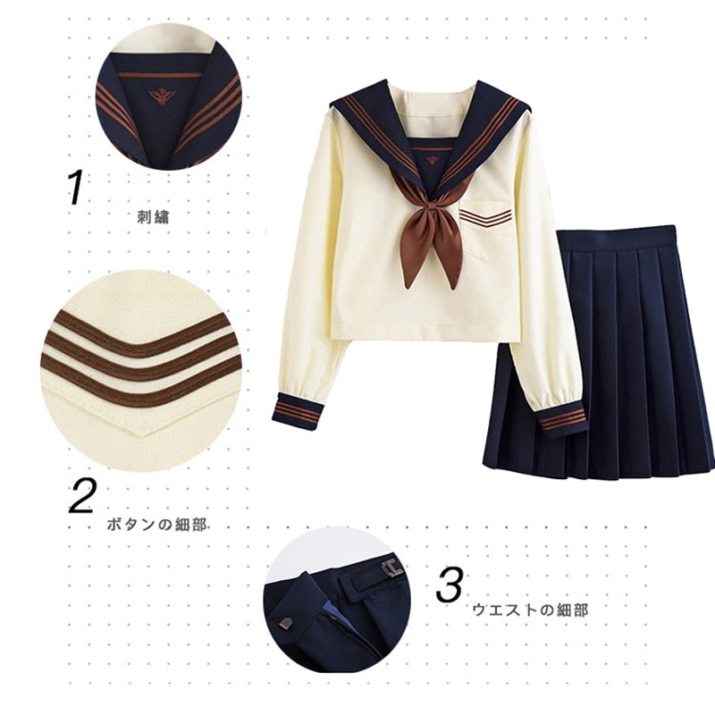 Uniforme escolar para niña, uniformes escolares de marinero de la Marina de clase japonesa, ropa de estudiantes para niñas, traje de marinero azul marino de Anime COS beige