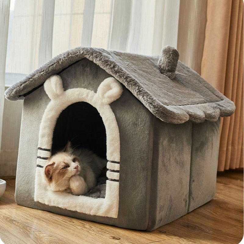 Casa de cama para perros pequeños y gatos, casa semicerrada cálida de invierno, Villa para las cuatro estaciones, perrera Universal, suministros para gatos extraíbles y lavables