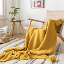 Yellow Blanket Sofa Knit Throw Blanket Solid Soft PomPom Tassels Blanket Travel 130x160cm Home Sofa Chair Couch Bed  50"x62"