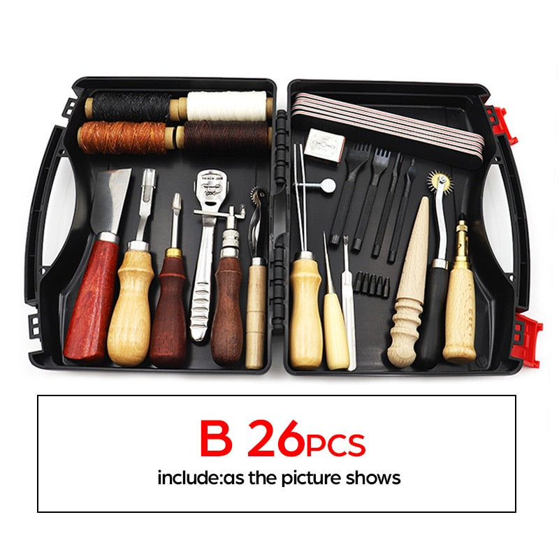 DIY Professional Leather Craft Tools Kit Handnähen Stitching Punch Carving Work Saddle Groover Set Zubehör DIY Tool Box