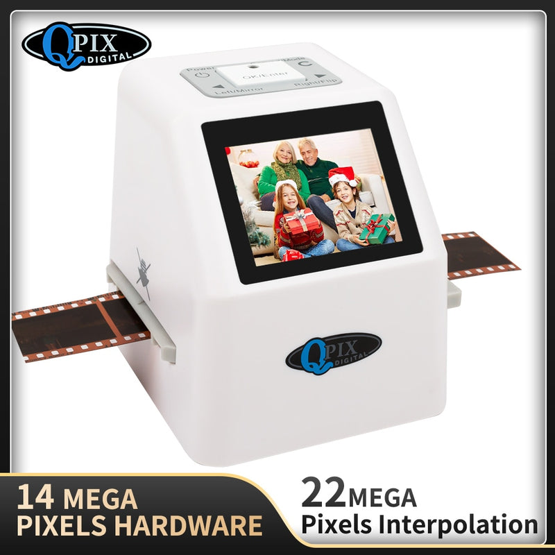 QPIX 22 MP 35mm Portable Film Scanners 135 110 126KPK Super 8 Negative Slide Holder Photo Scanner Film Digital Converter