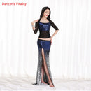 Women New Belly Dance Set  Oriental Dance Dance Competition Sequin   Costume Top+Fishtail  Skirt 2pcs gypsy skirt   costume set