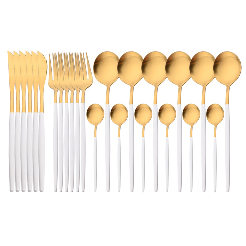 24Pcs Gold Matte Dinnerware Cutlery Set Stainless Steel Flatware Set Dinner Kniffe Fork Spoon Silverware Set Kitchen Tableware