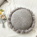 Round Throw Pillow Tassel Pompoms Knitted Round Cushion Beige Home Decor Sofa Pillow Yoga Mat Hand Rests Kids Room Decoration