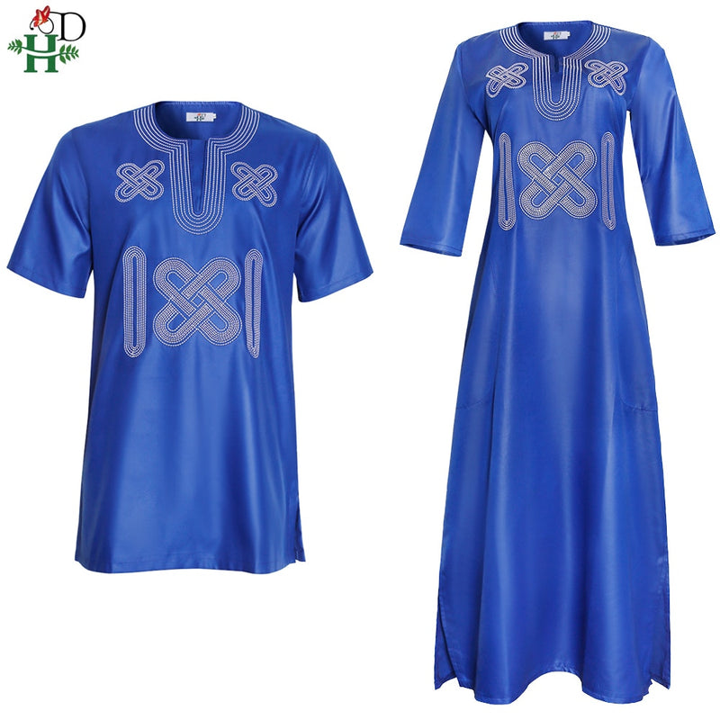 H &amp; D Sudáfrica pareja ropa vestidos africanos para hombres y mujeres Dashiki bordado ropa manga corta camiseta Ankara vestido