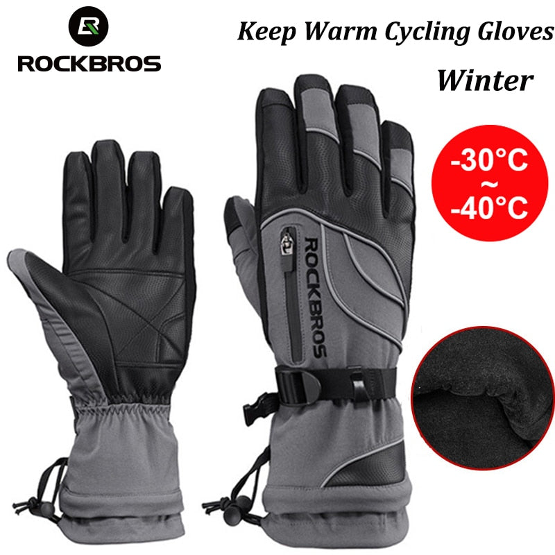 ROCKBROS Winter -40 Grad Fahrradhandschuhe, wasserdichtes Fleece, hält warm, Touchscreen-Handschuhe für Fahrrad, Moto, Skifahren, Wandern