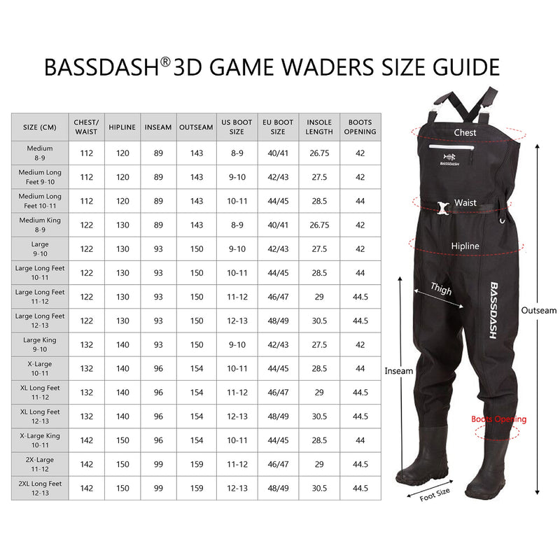 Bassdash 3D Boot Foot Game Wathose Ultra High Strength Black Plaid Nylon PVC Angeln Jagd Wathose für Herren in 14 Größen