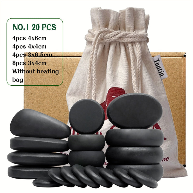 Tontin 20 teile/satz Hot Stone Massage Set Heizung Box Lindert Stress Rückenschmerzen Gesundheitspflege Lava Basalt Runde Massagewerkzeug Steine