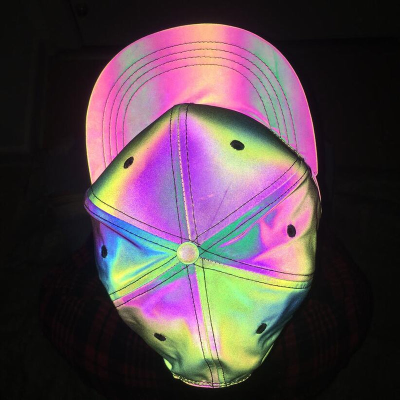 Bunte reflektierende leichte Baseballmütze verstellbare Hip-Hop-Hüte Snapback Damen / Herren Rainbow Night Reflective Club Hat Streetwear