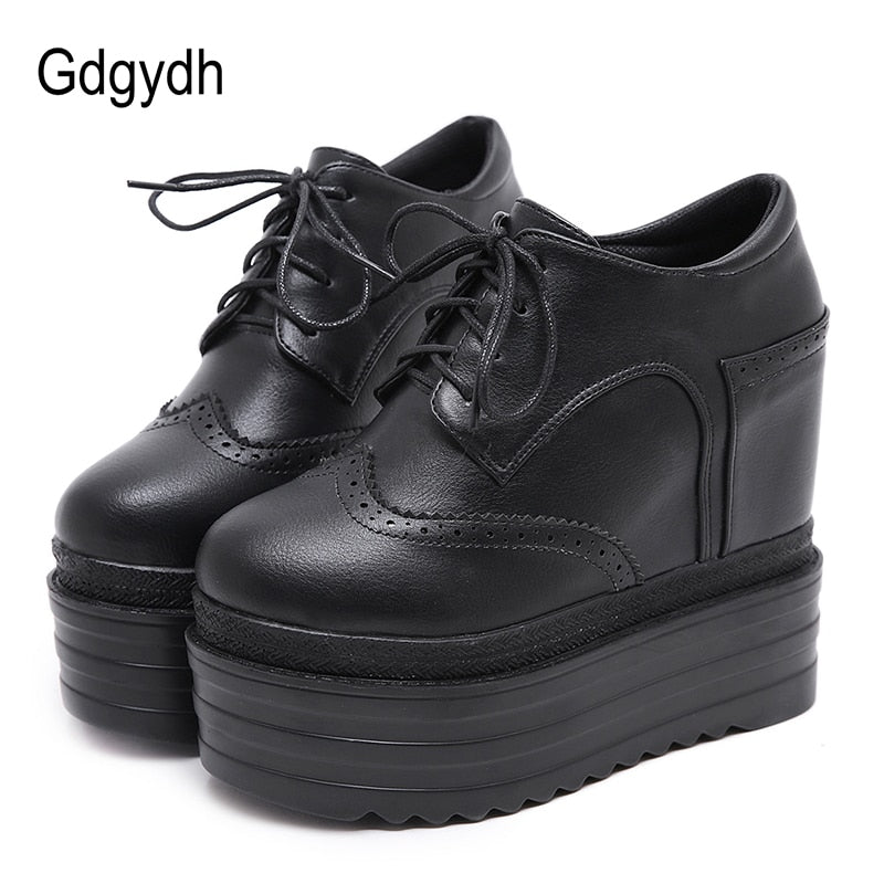 Gdgydh, zapatos de tacón para mujer de otoño, cuñas de punta redonda Vintage, zapatos de tacón alto para mujer, zapatos de plataforma sexis para discoteca, zapatos de dos piezas, negro