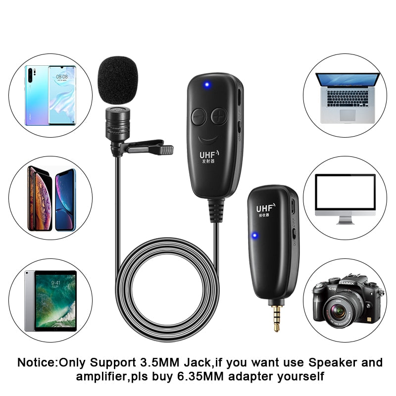 UHF Wireless Lavalier Microphone with Lavalier Lapel Mic Transmitter & Receiver for Computer Speaker Phone DSLR Camera