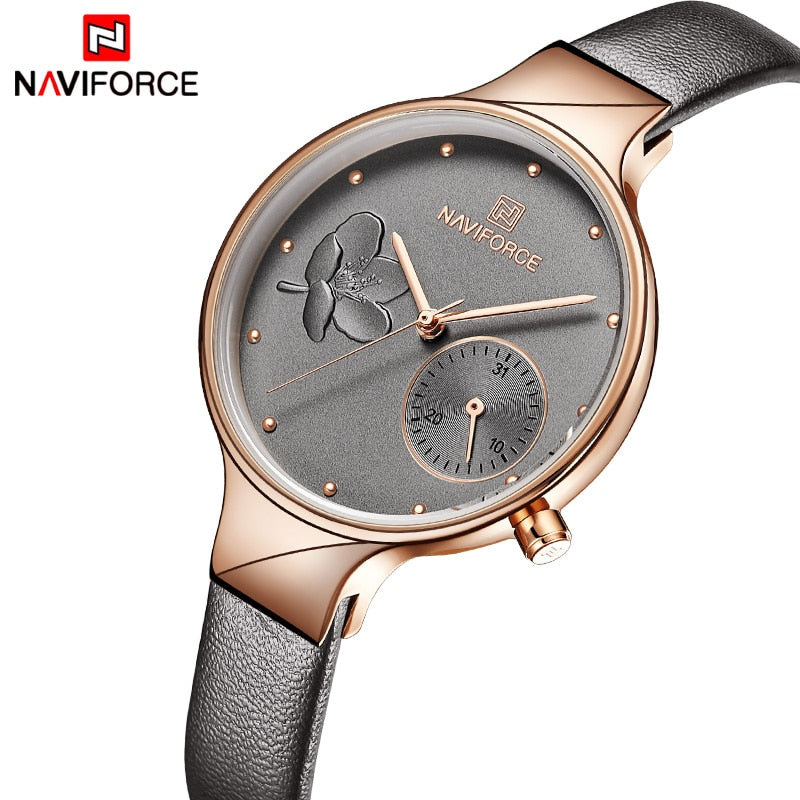 NAVIFORCE Damenuhren Top-Marke Luxus Mode Damen Quarz Armbanduhr Damen Leder Wasserdichte Uhr Mädchen Relogio Feminino