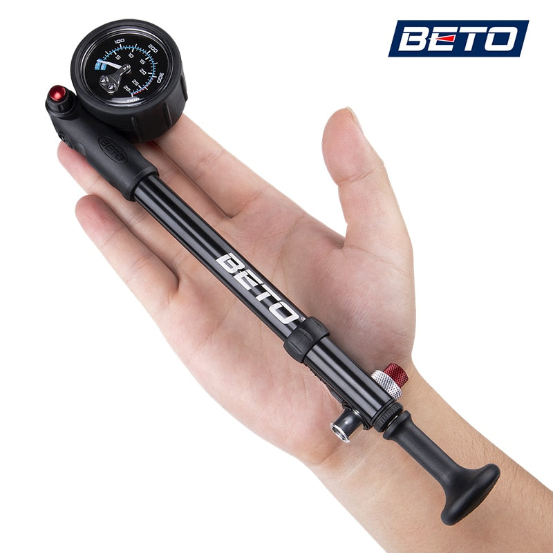 Beto Bike Dämpferpumpe MTB Gabel/Hinterradfederungspumpe für Fahrrad 400 PSI Schlauch Luft Handpumpe mit Manometer Bike Inflator