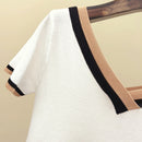 V-Neck Short Sleeve Shirt Women Contrast Color Striped Knitted 2023 Summer Tops Shirt Korean Clothes Femme Camisetas Mujer 13362