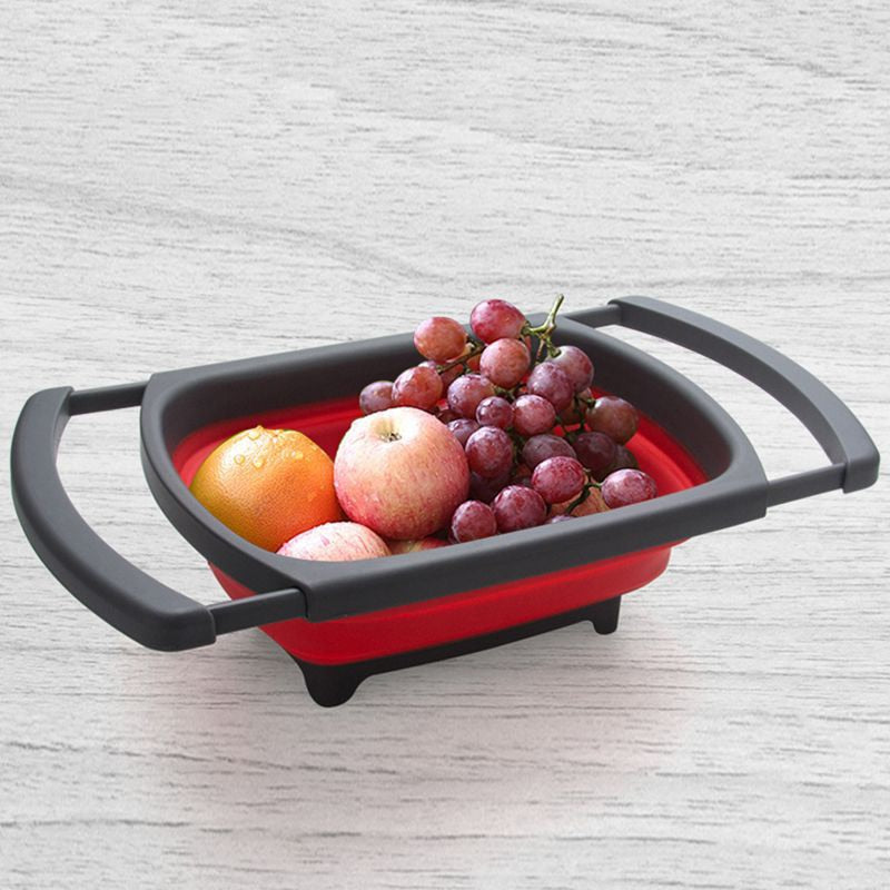 Colador plegable para frutas y verduras, colador de cocina plegable ecológico, cestas de drenaje plegables con asas retráctiles