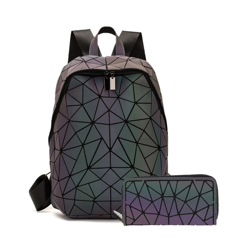 Set Backpacks Women Geometric Luminous Backpack School Purse Holographic Noctilucent Travel Bagpack Female Student Rucksack 2021