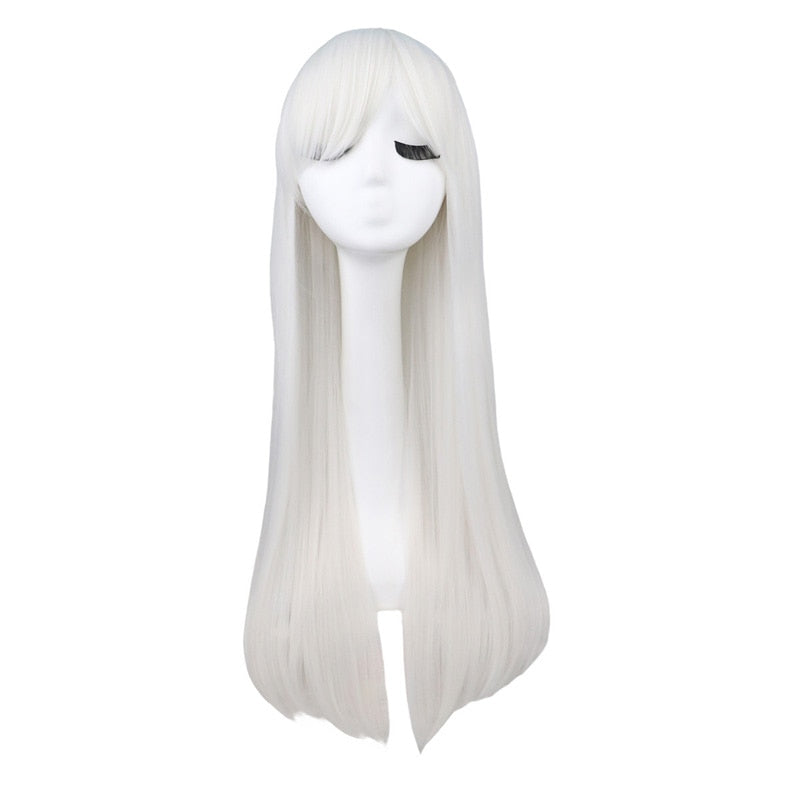 QQXCAIW Long Straight Cosplay Red Black Puprle Pink Blue Sliver Gray Blonde White Oragen Brown 80 Cm Synthetic Hair Wigs