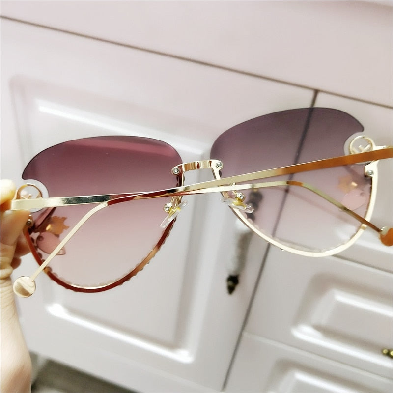 Fashion sunglasses women Vintage designer crsytal sun glasses rimiless cat eye sunglasses ladeis F letter eyeglasses