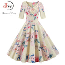 Women flower print Autumn dress Casual Winter half sleeve Elegant Vintage dress Robe femme  pinup office party vestidos