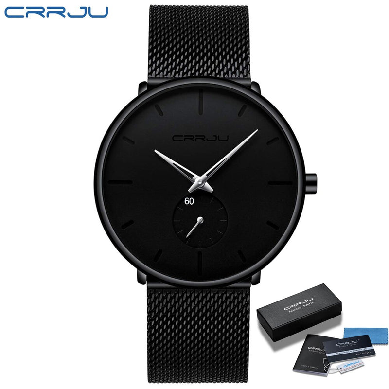 CRRJU Fashion Blue Men Watch Top Luxury Brand Minimalist Ultra-thin Quartz Watch Casual Waterproof Clock Relogio Masculino