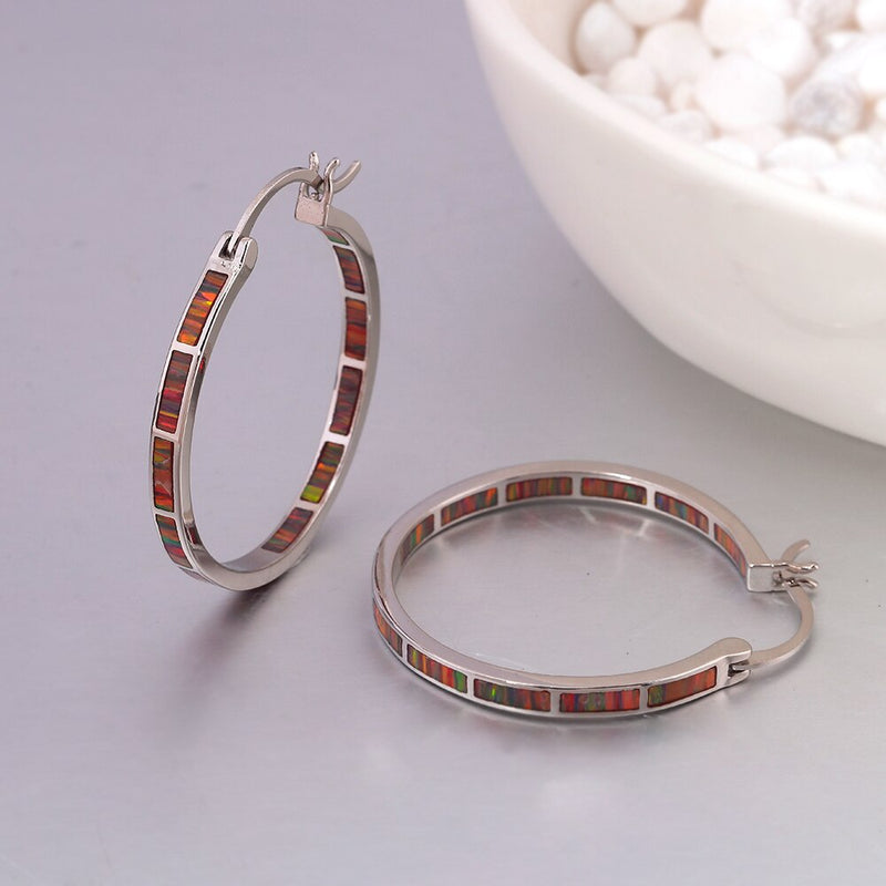 CiNily Blue Green Fire Opal Stone Hoop Earrings Silver Plated Rose Gold Color Big Round Circle Hip Hop Punk Party Jewelry Woman