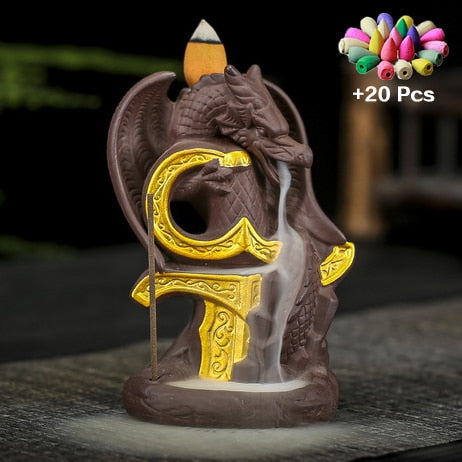 Incense Waterfall Incense Burner Ceramic Dragon Decorative Game Mixed Incense Cone Waterfall Smoking room Decor