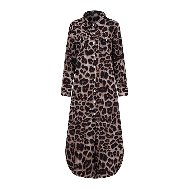 ZANZEA Party Holiday Longue Robe Womens Autumn Fashion Shirt Dress Casual Vintage Leopard Dresses Female Lapel Long Vestidos