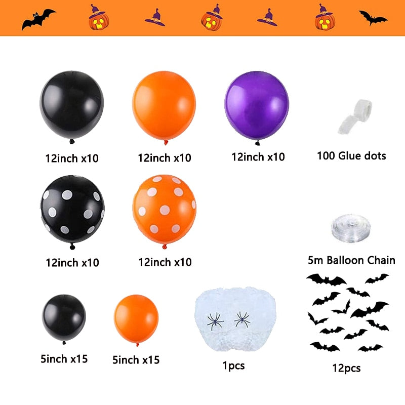 Conjunto de globos de decoración de Halloween, pegatina de telaraña, globos de fiesta de Halloween, guirnalda, suministros de decoración para el hogar, globo naranja negro