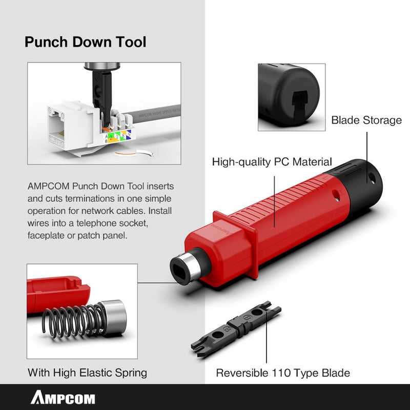 Network Tool Kit, AMPCOM 12 in 1 Professional Portable Ethernet Computer Maintenance LAN Cable Tester Crimper Cutter Repair Set