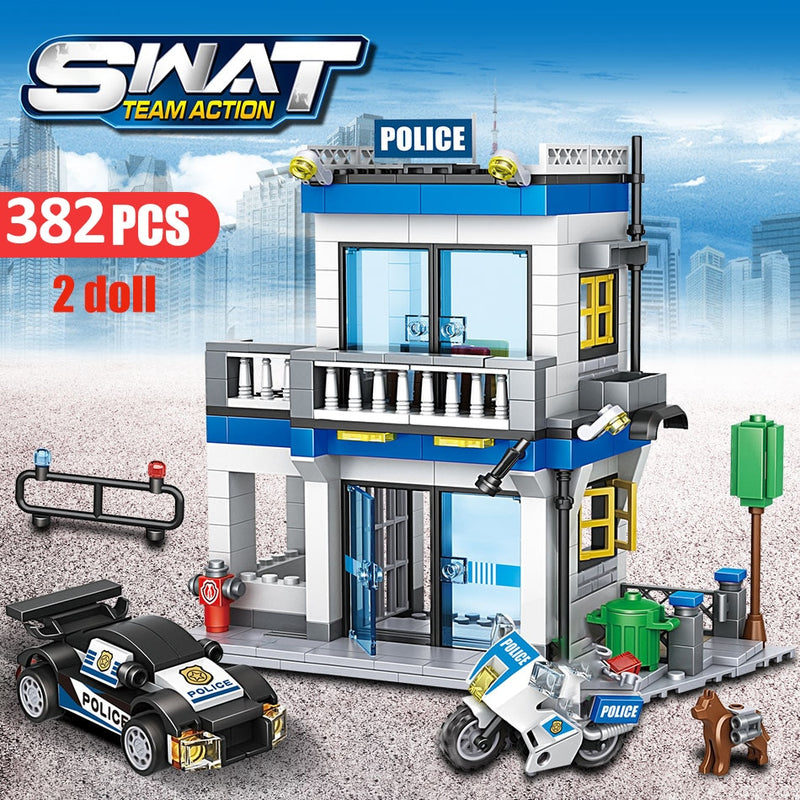 746PCS City Police Station Building Blocks Militärhubschrauber SWAT WW2 Car Team Bricks Lernspielzeug Kinder