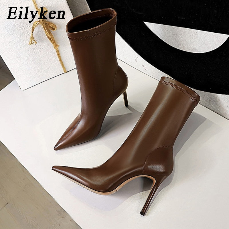 Eilyken 2023 Spring High Quality Soft PU Leather Boots Women Pointed Toe Pumps Heels Fashion Ladies Party Shoes Size 34-40