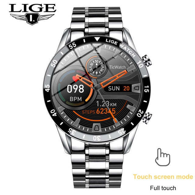 LIGE 2021 nuevo reloj inteligente para hombres con pantalla completamente táctil, reloj deportivo IP68 resistente al agua con Bluetooth para Android ios, reloj inteligente para hombres