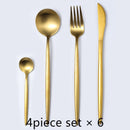 24Pcs/set Steak Knife Fork Coffee Spoon Teaspoon Gold Cutlery Kitchen Tableware Upscale Stainless Steel Western Tableware Set